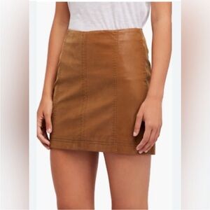 Free People Tan Faux Leather Mini Skirt